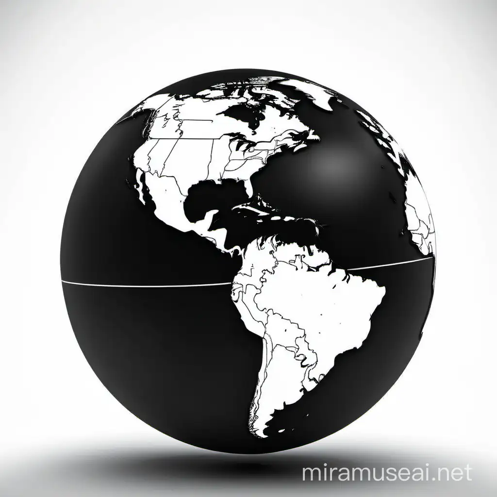black globe with white outline and white continents of North America and South America.
