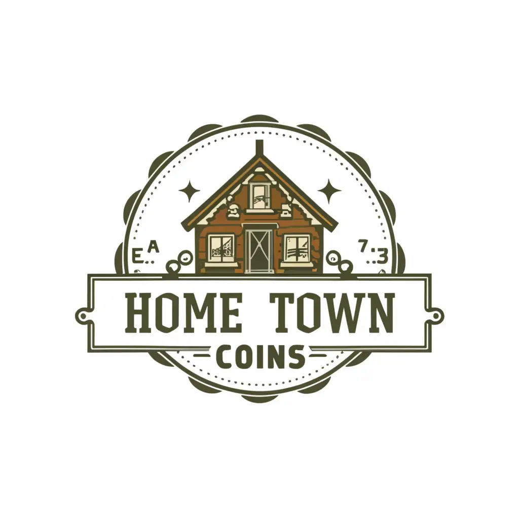a logo design,with the text "Home Town Coins", main symbol:Old House,complex,clear background