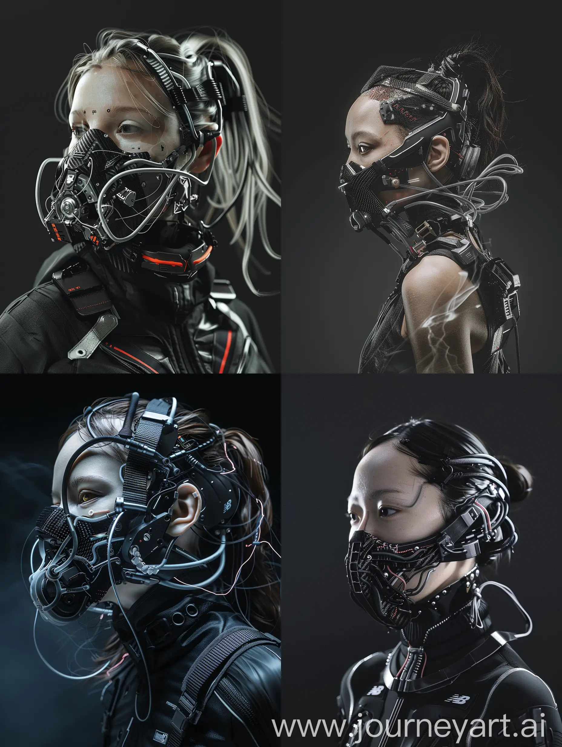 Futuristic Cyberpunk Woman with Carbon Fiber Mask in Cinematic Haze ...