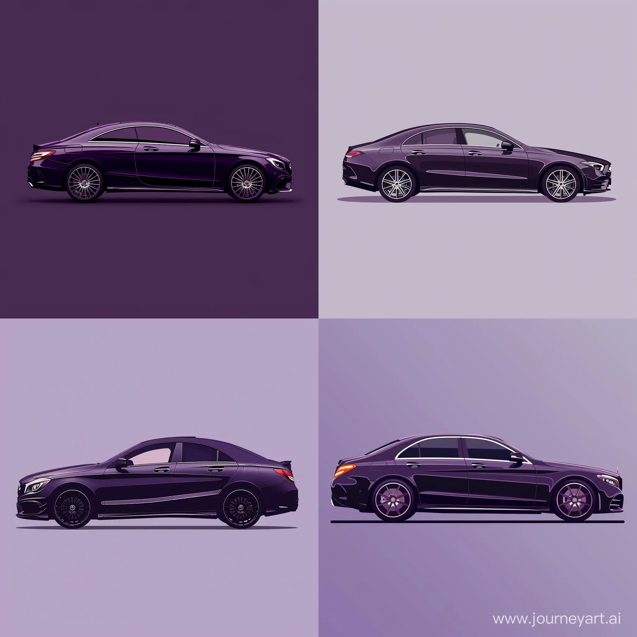 2d 16-bit Minimalist Illustration, Dark Purple Mercedes Benz Gla on Simple Purple Background, Side View, Natural Details, Best Quality, High Precision