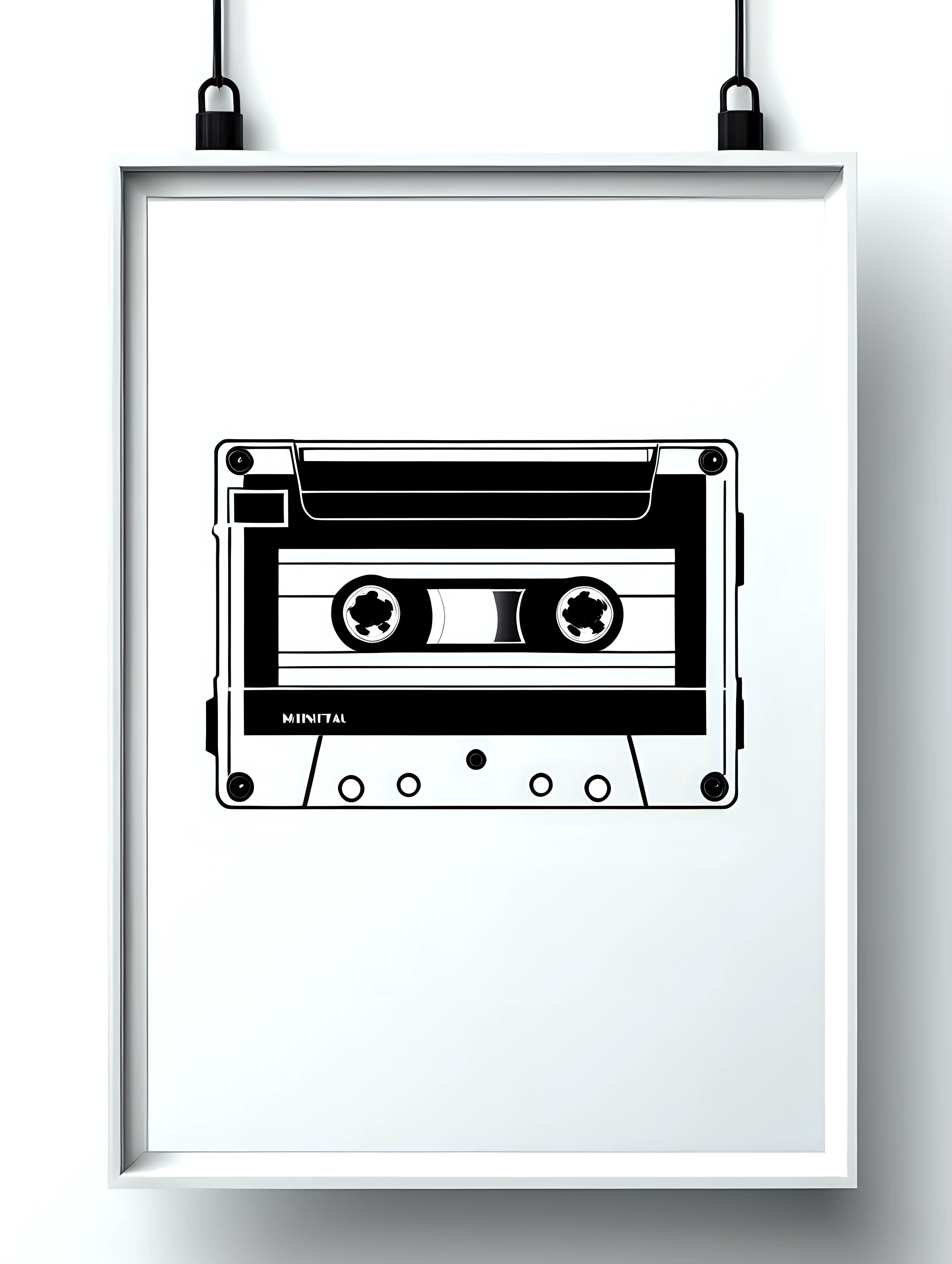 cassette tape minimal poster, black and white, 2 color minimal design, white background