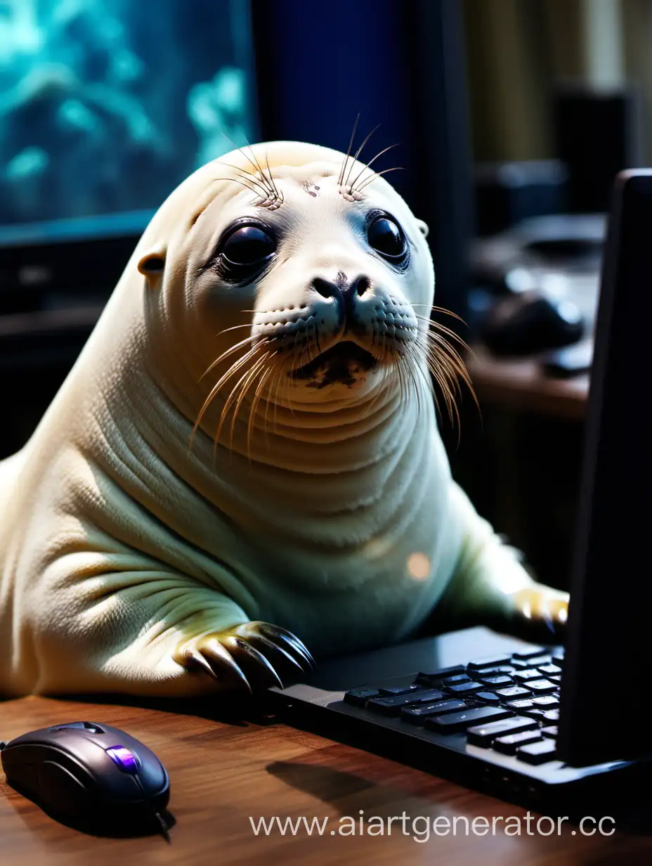 Adorable-Seal-Enjoying-a-Game-of-Dota