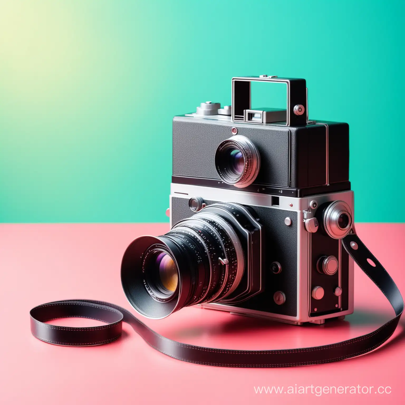 Vintage-Film-Camera-with-Reel-on-Vibrant-Background