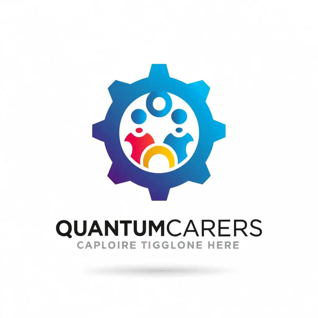 a logo design,with the text "QuantumCareers", main symbol:At the center of the logo is a sleek, stylized emblem representing the fusion of advanced technology and human connection. The emblem consists of interlocking gears symbolizing the intricate workings of the AI engine, intricately woven with abstract human silhouettes. This fusion reflects the symbiotic relationship between cutting-edge technology and human expertise, showcasing the platform's commitment to partnership.

Surrounding the emblem is a dynamic circular motion, evoking the continuous evolution and forward momentum of the job market. The motion is accentuated by vibrant gradients transitioning from bold, energizing hues to softer, inviting tones, symbolizing the diversity and inclusivity fostered by the platform.

Embodying the spirit of innovation, the logo incorporates subtle futuristic elements, such as geometric patterns and minimalist design aesthetics, projecting a sense of forward-thinking and adaptability.,complex,clear background