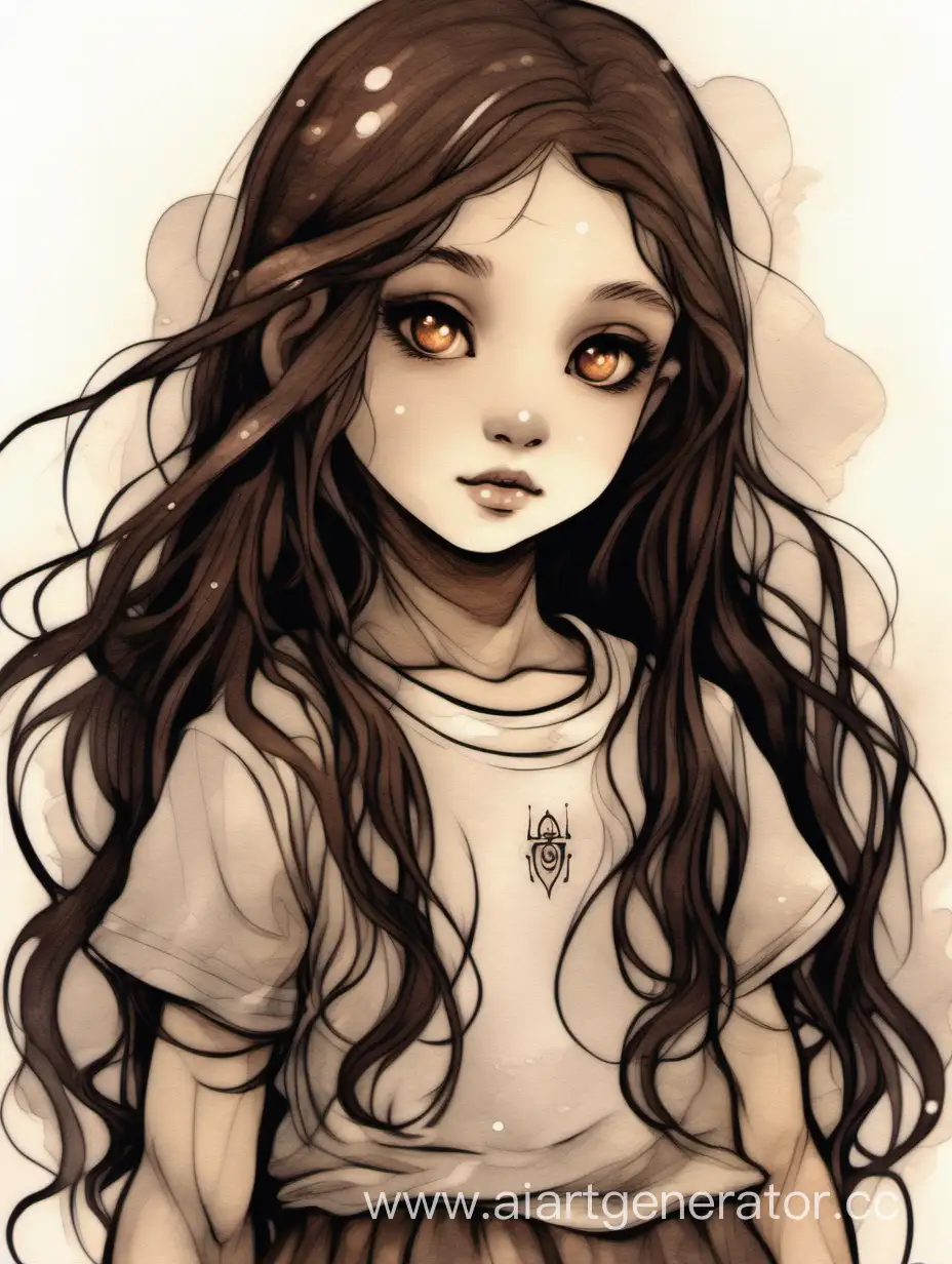 девушка с карими глазами, длинными волосами тёмно-коричневого цвета, по знаку зодиака «Весы», справедливая и любящая детей, но с детской травмой в душе.