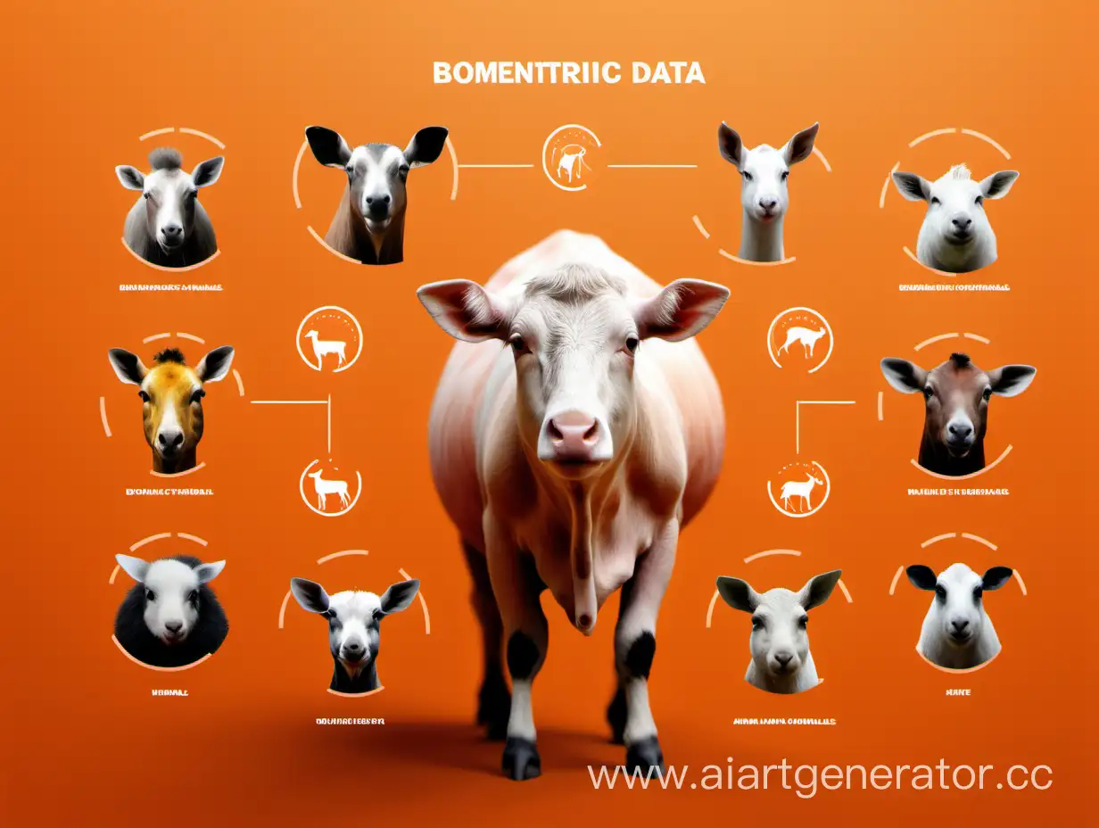 создай картинку к теме :"Примеры биометрических данных";(с животными)(эту же картинку в оранжевых тонах )(больше биометрии)(с сельскими животными)


