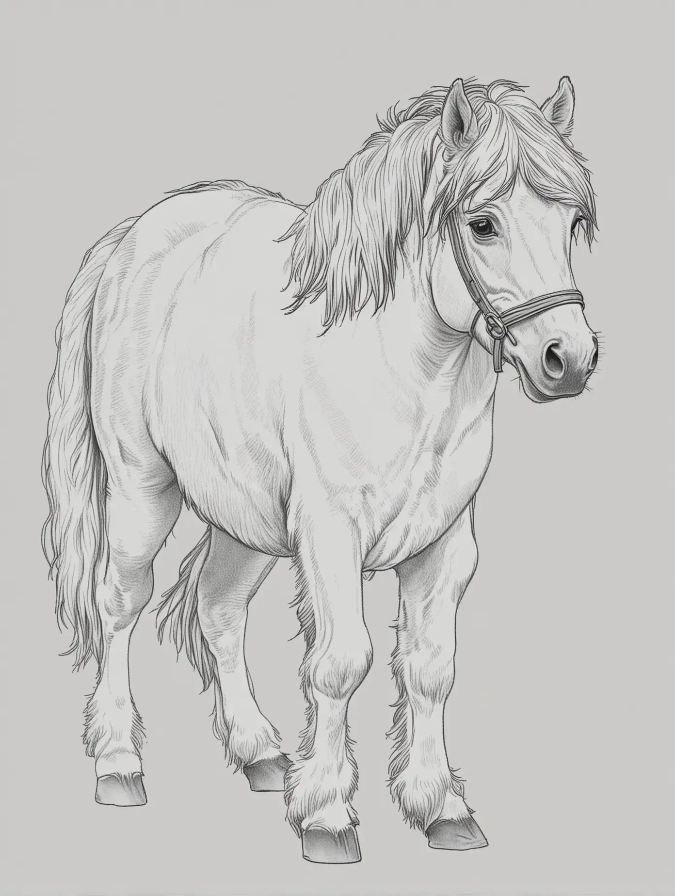 Outline of a shetland pony for a children's colouring book, no background