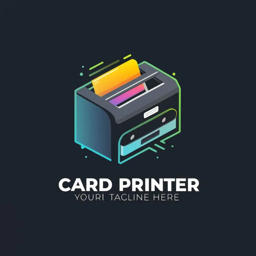 logo, a spheric logo containing hyper realistic and high resolution printer and cerds, with the text "Card Printer", typography, be used in Education industry