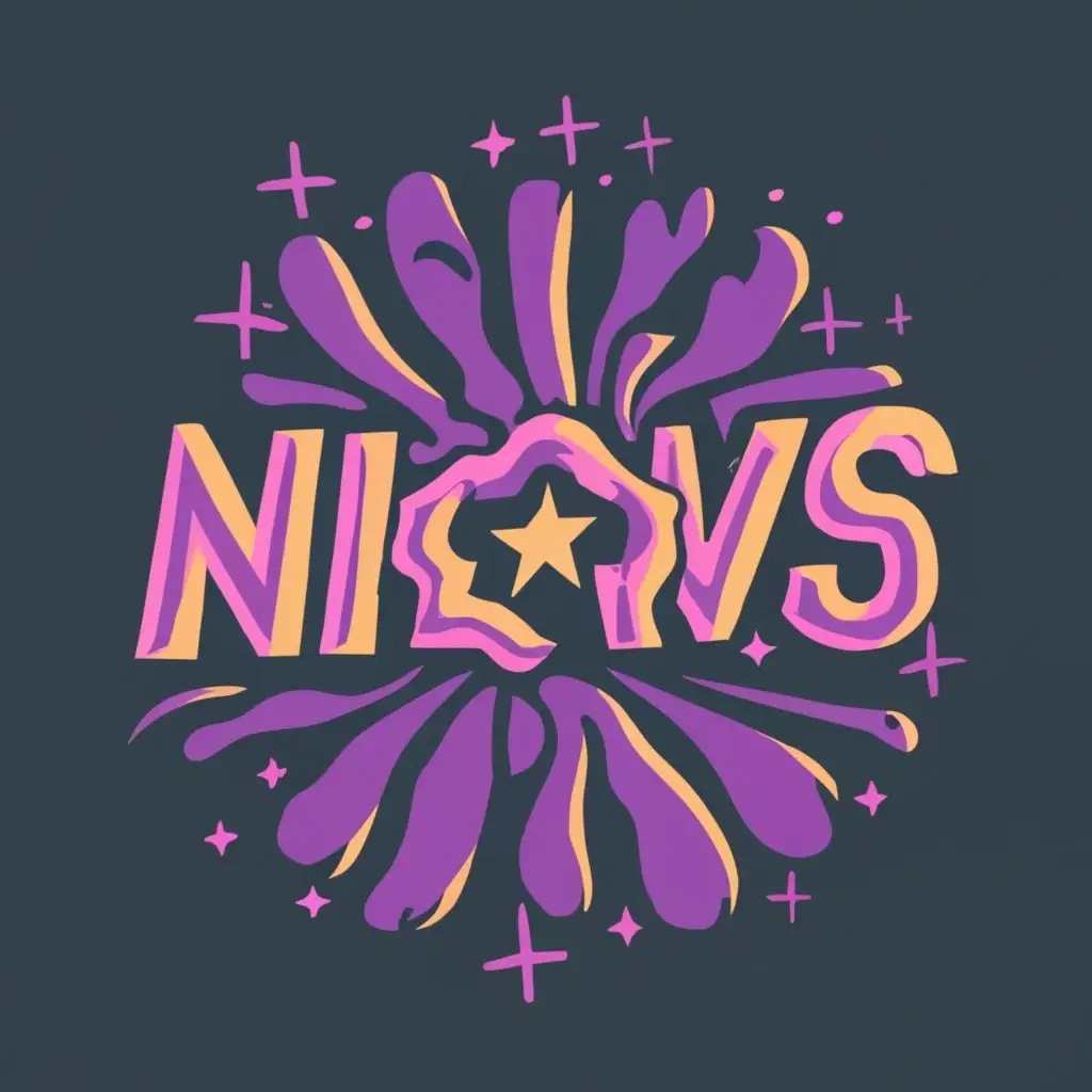 logo, supernova/star explosion, BLACK BACKGROUND, STAR HAS TO BE DEEP PURPLE, don't put in words, with the text "NS", typography, be used in Entertainment industry