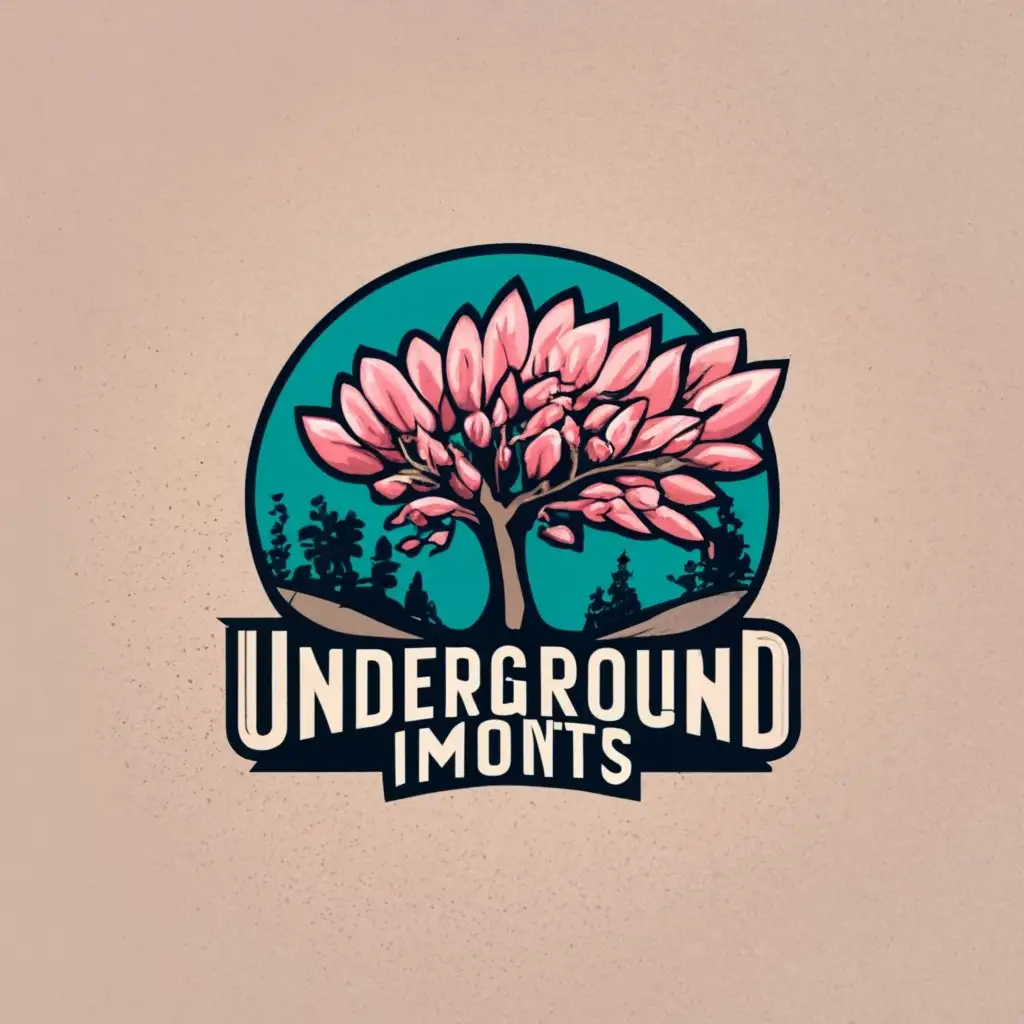 logo, Cherry blossom tree with falling petals, with the text "Underground Imports West", typography, be used in Automotive industry