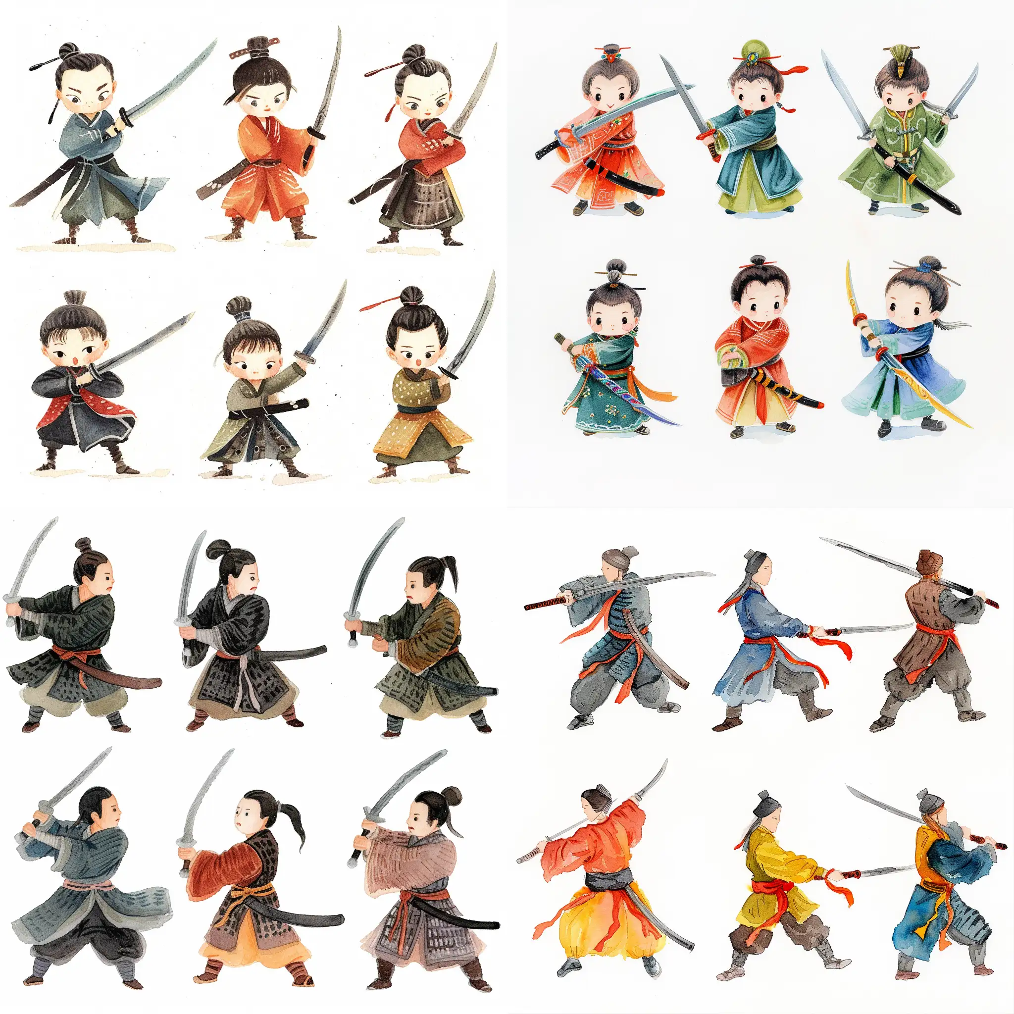 Ancient-Chinese-Warriors-with-Swords-Fabulous-Watercolor-Illustration
