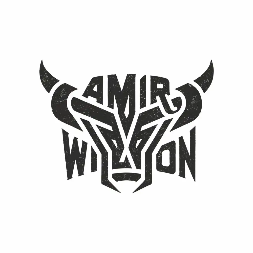 a logo design,with the text "Amir Wilson", main symbol:bull, eyes, crown