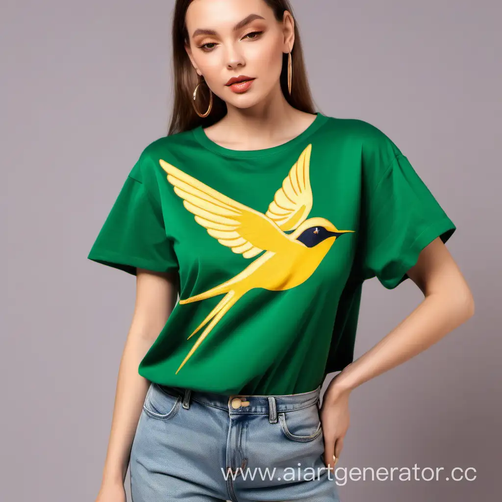 Stylish-Womens-Fashion-with-Yellow-and-Green-Swallow-Accent