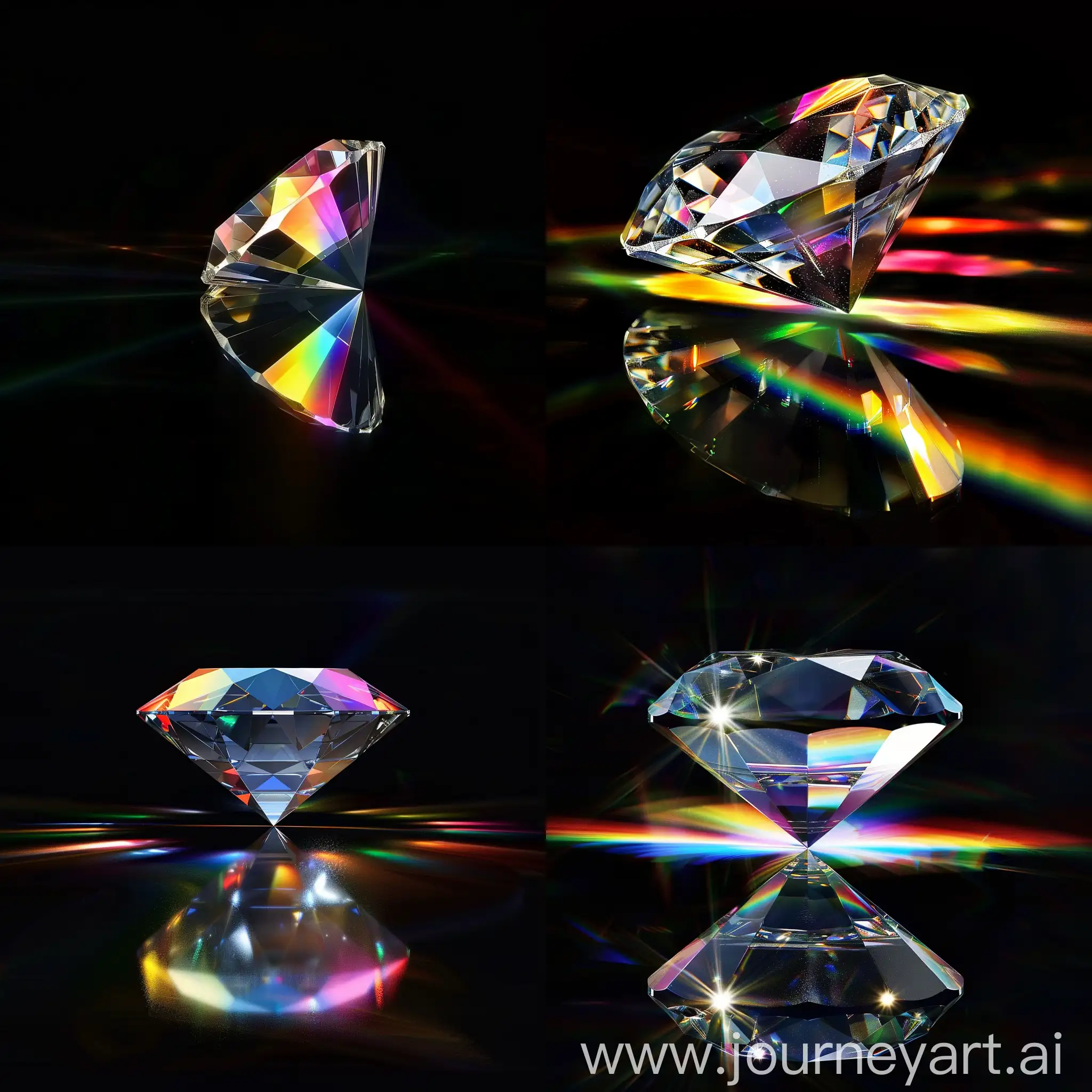 the rainbow reflection of prism a diamond on a black background