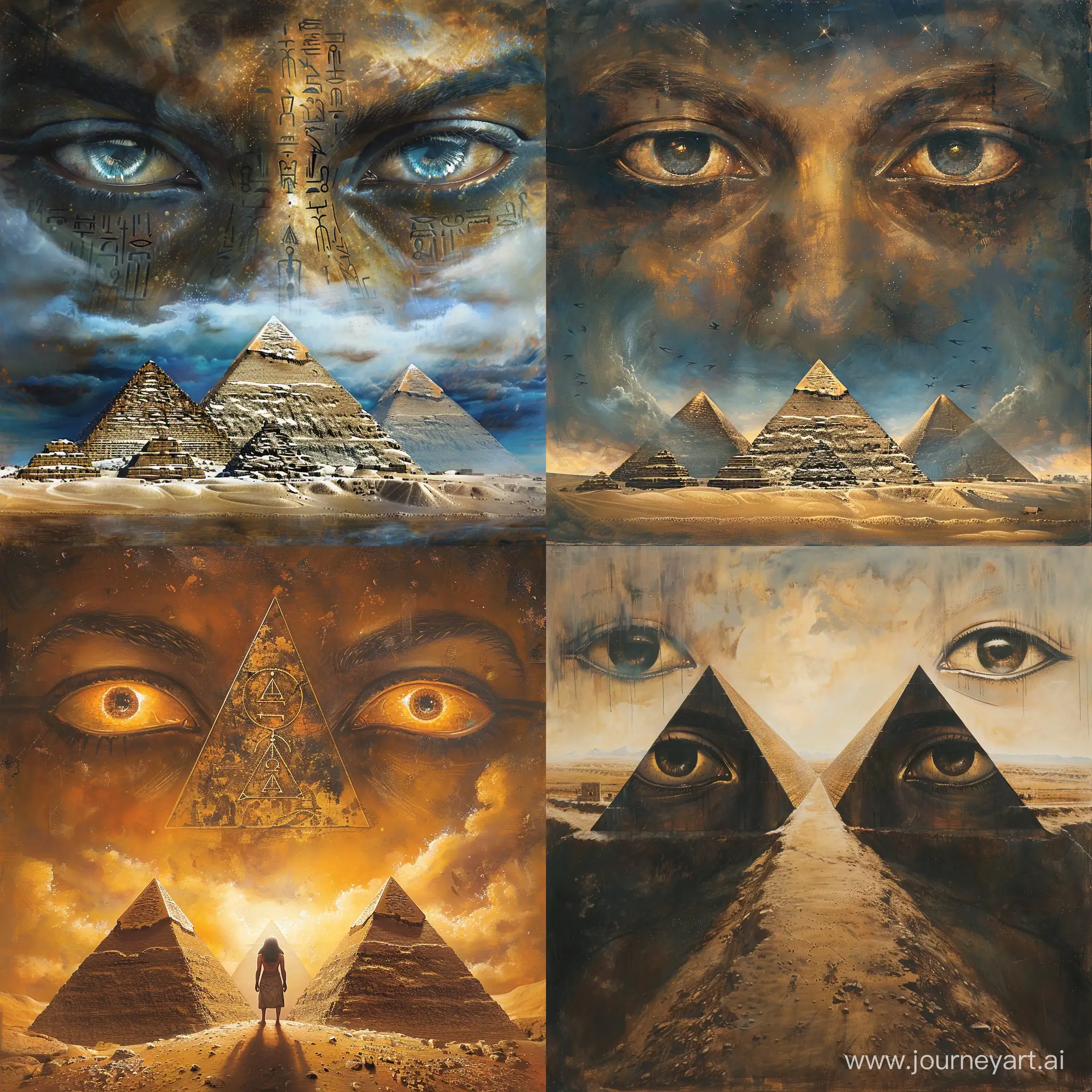 The dream is full of visions… The path of the three vertices will end, Horus stares intently Inside each of the pyramids.
