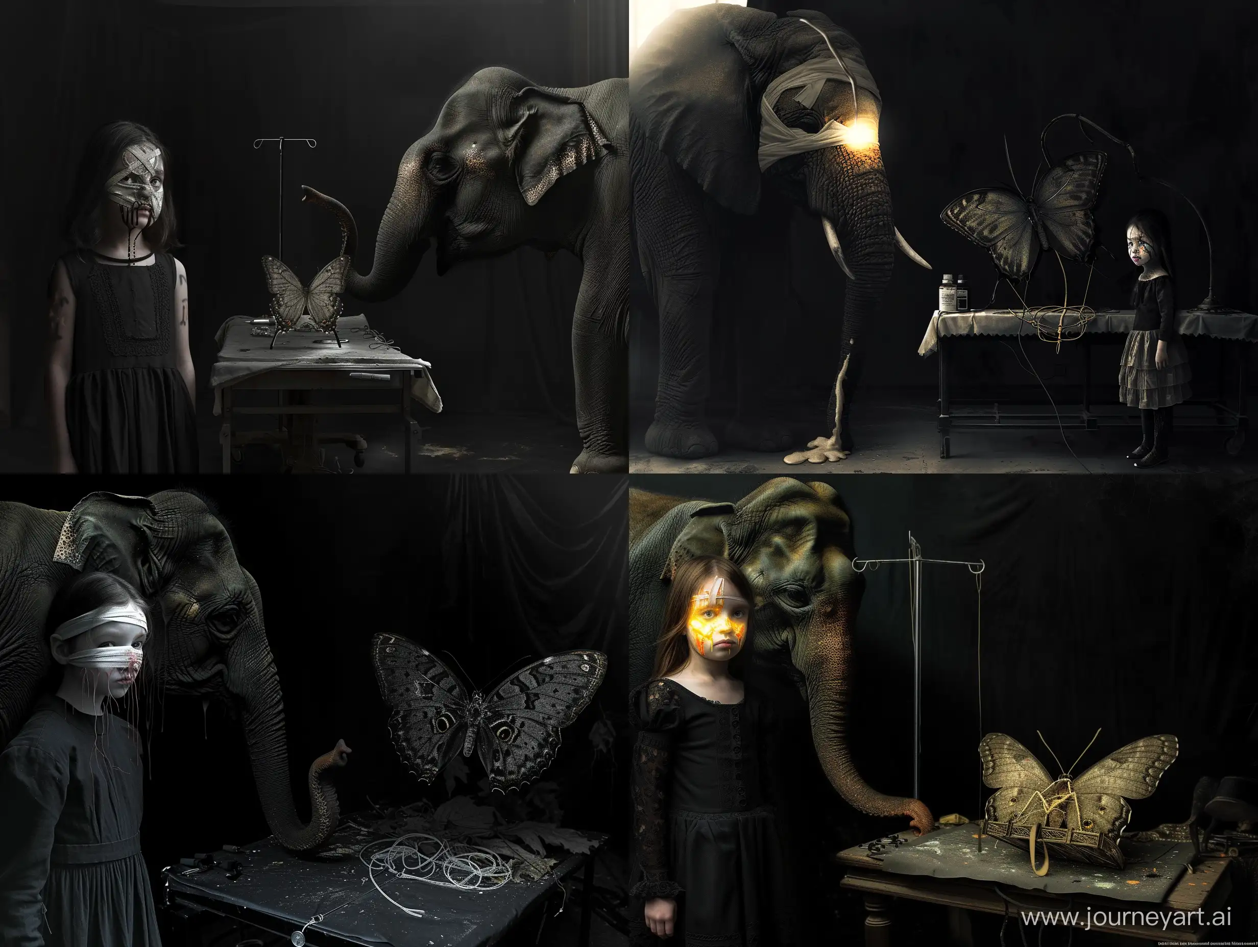 Gothic-Horror-Bandaged-Girl-Glowing-Elephant-and-Bound-Butterfly