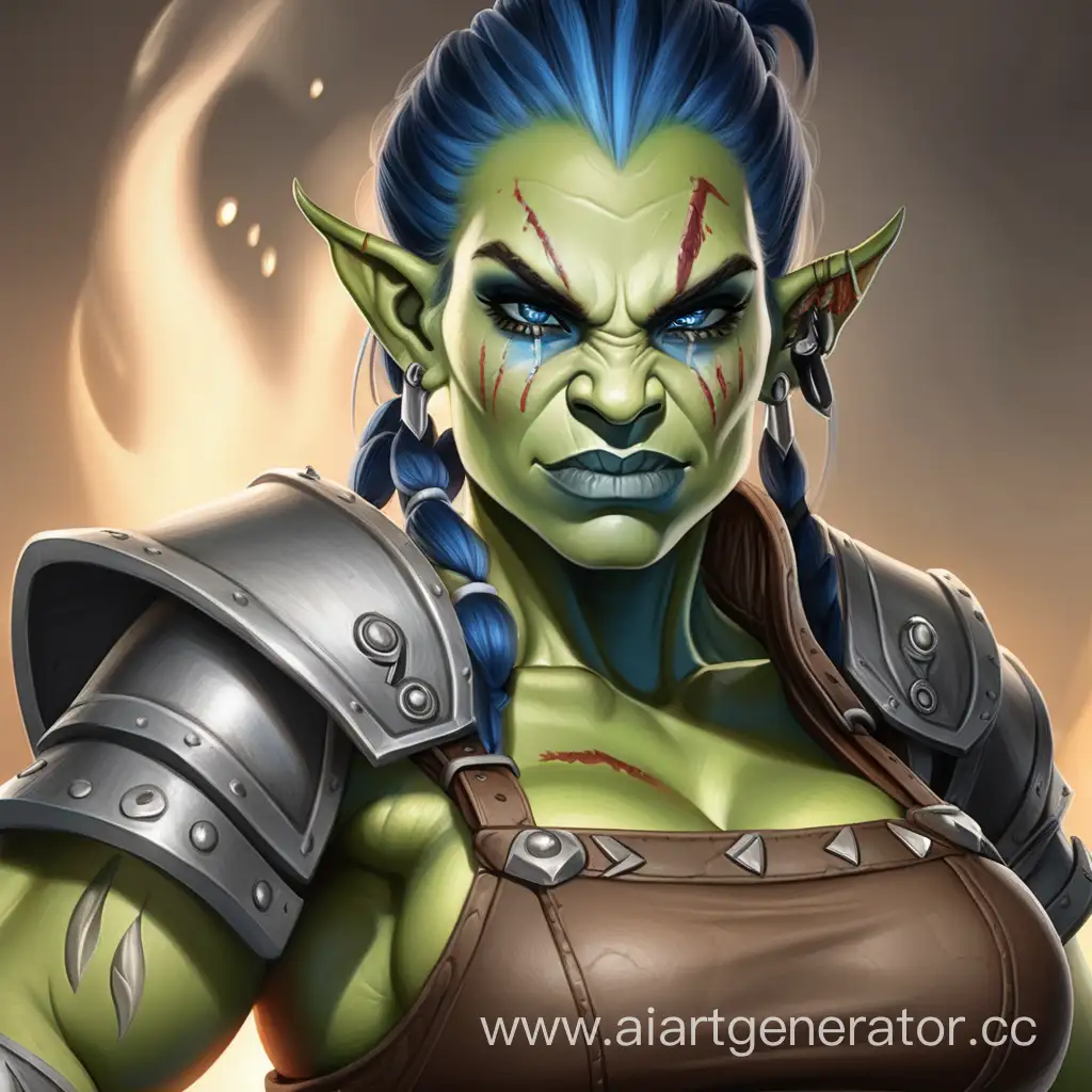 Fantasy-Cartoon-Strong-Female-Orc-Cooking-in-Black-with-Blue-Eyes
