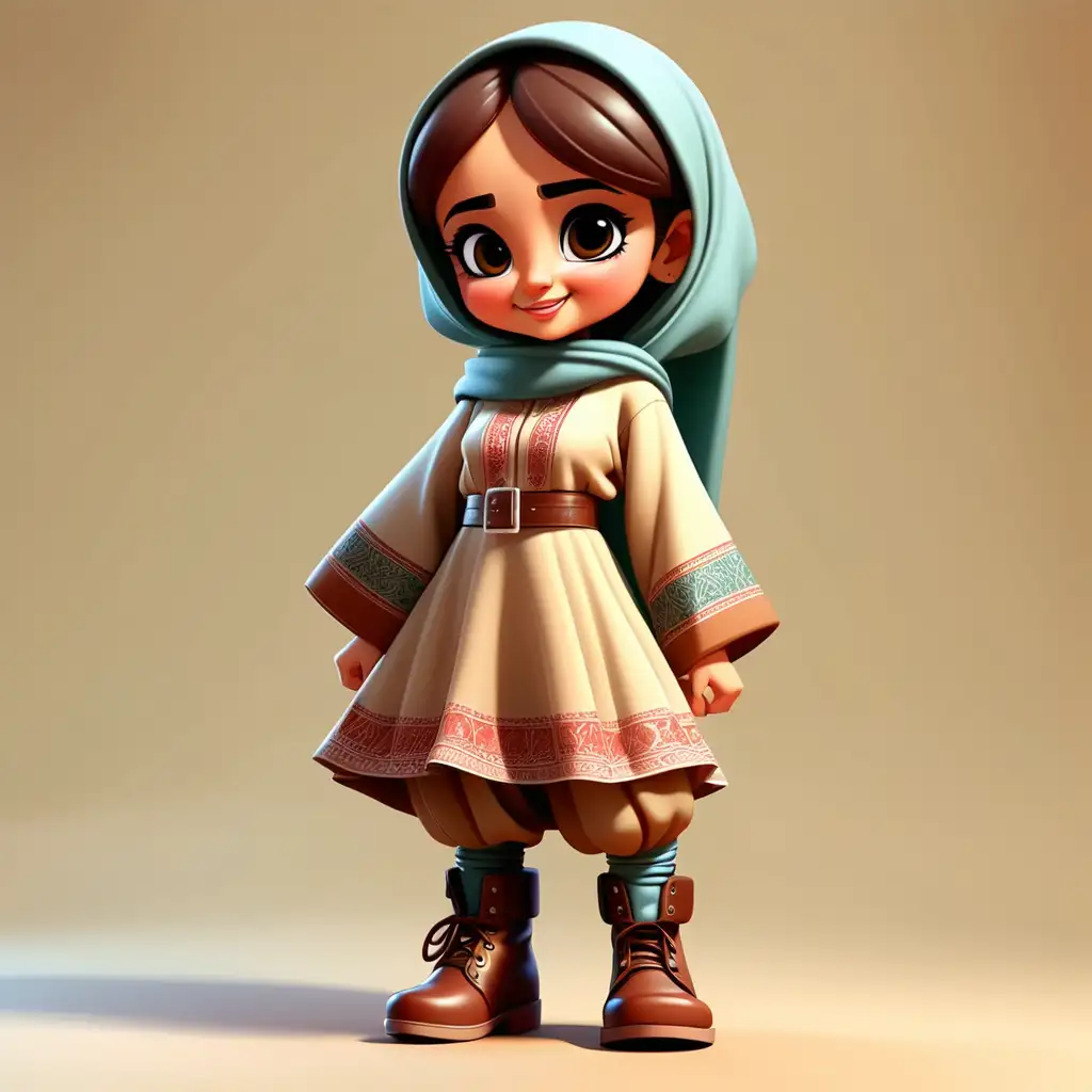 illustrate a cute with two foot in cartoon style with iranian clothes with boots with clear background