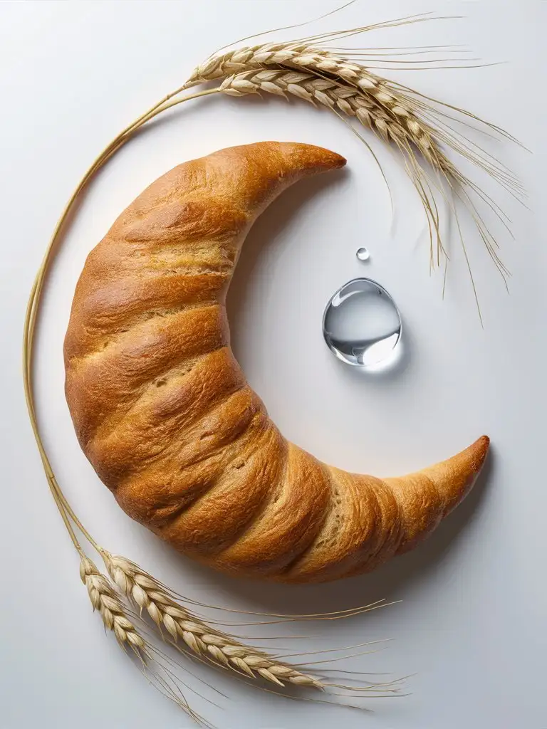 Halal Moon Shaped Bread with Water Drop and Wheat Ears