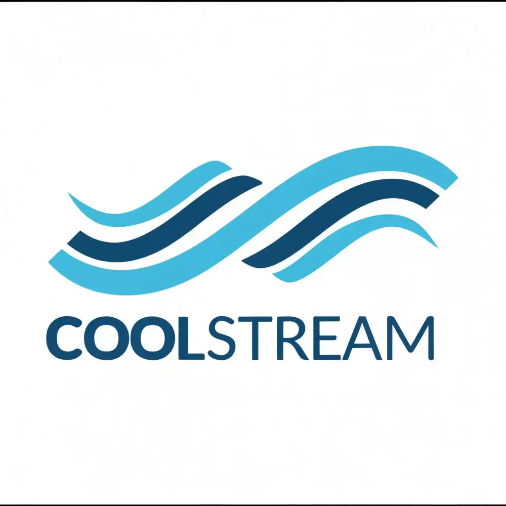 logo, Two blue wavy lines signifying a stream of water, with the text "Coolstream", typography, be used in Technology industry
