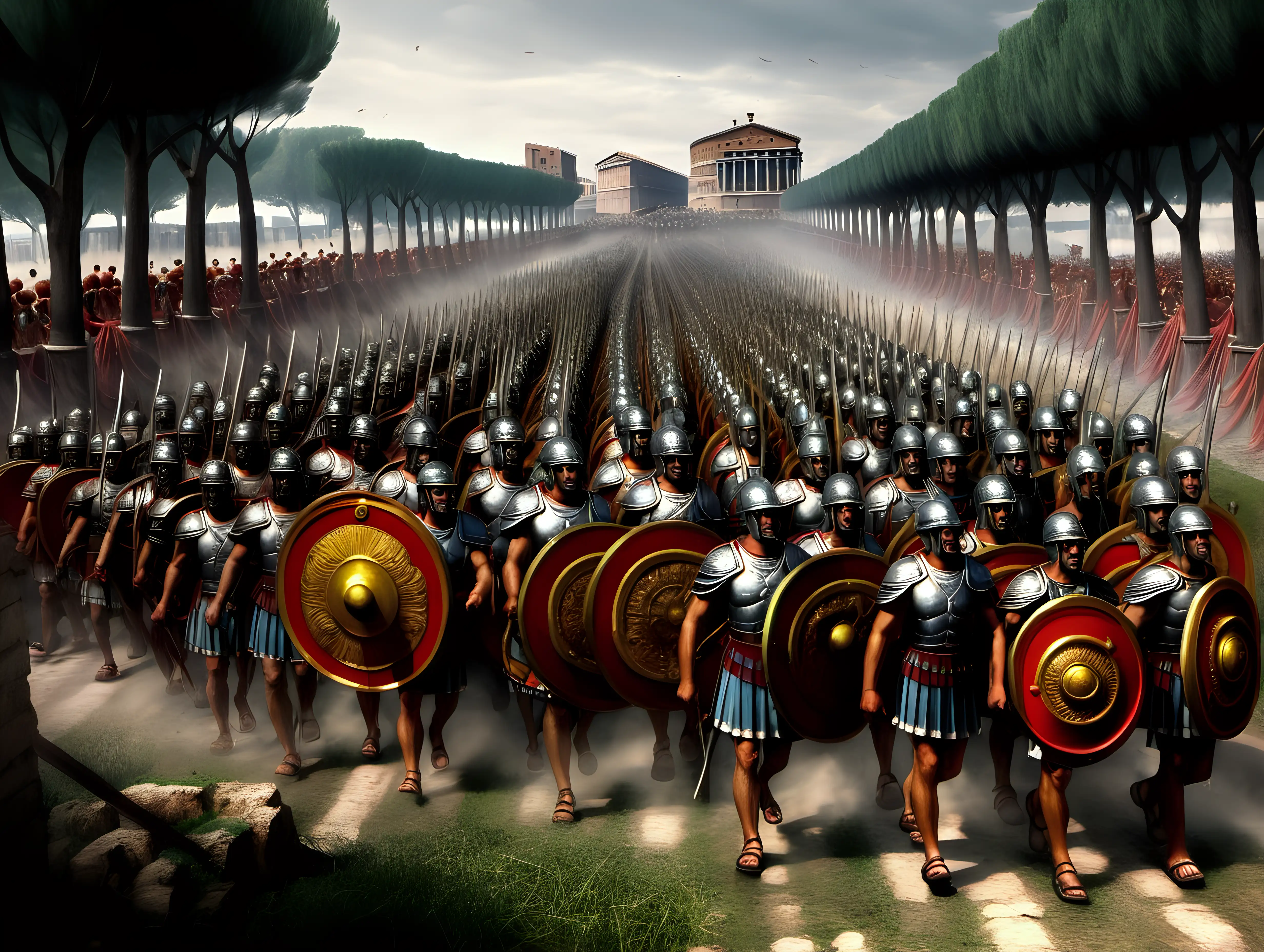 Majestic Roman Army Marching Towards Rome
