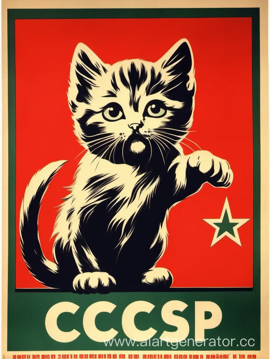 плакат из ссср, котик, кот, коммунизм, агитации, ссср