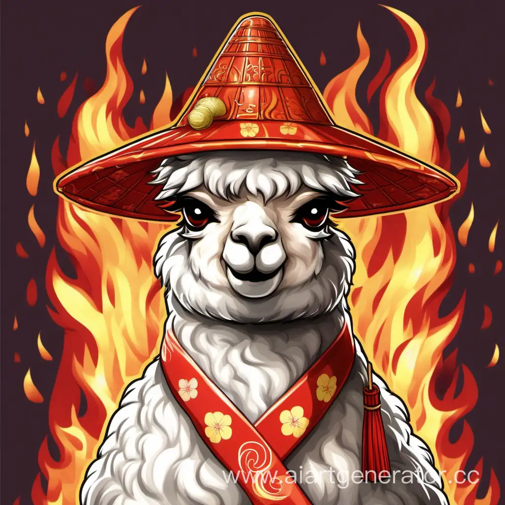 Fire-Element-Alpaca-in-Traditional-Japanese-Conical-Hat