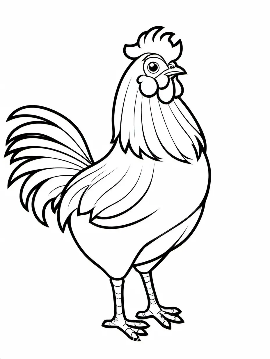 CHICKEN, Coloring Page, black and white, line art, white background, Simplicity, Ample White Space. The background of the coloring page is plain white to make it easy for young children to color within the lines. The outlines of all the subjects are easy to distinguish, making it simple for kids to color without too much difficulty