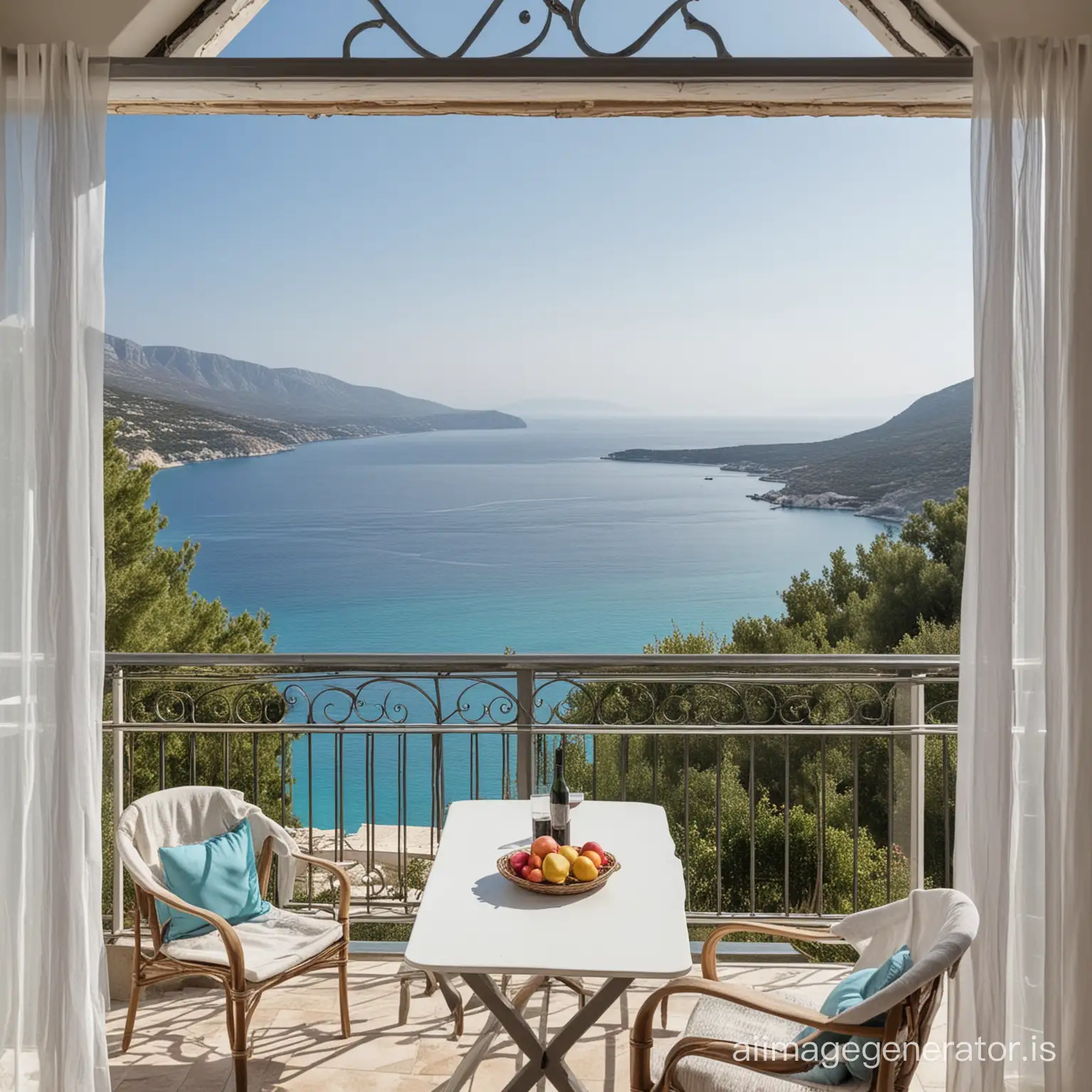 a view to the sea from a villa balcony in Kefalonia