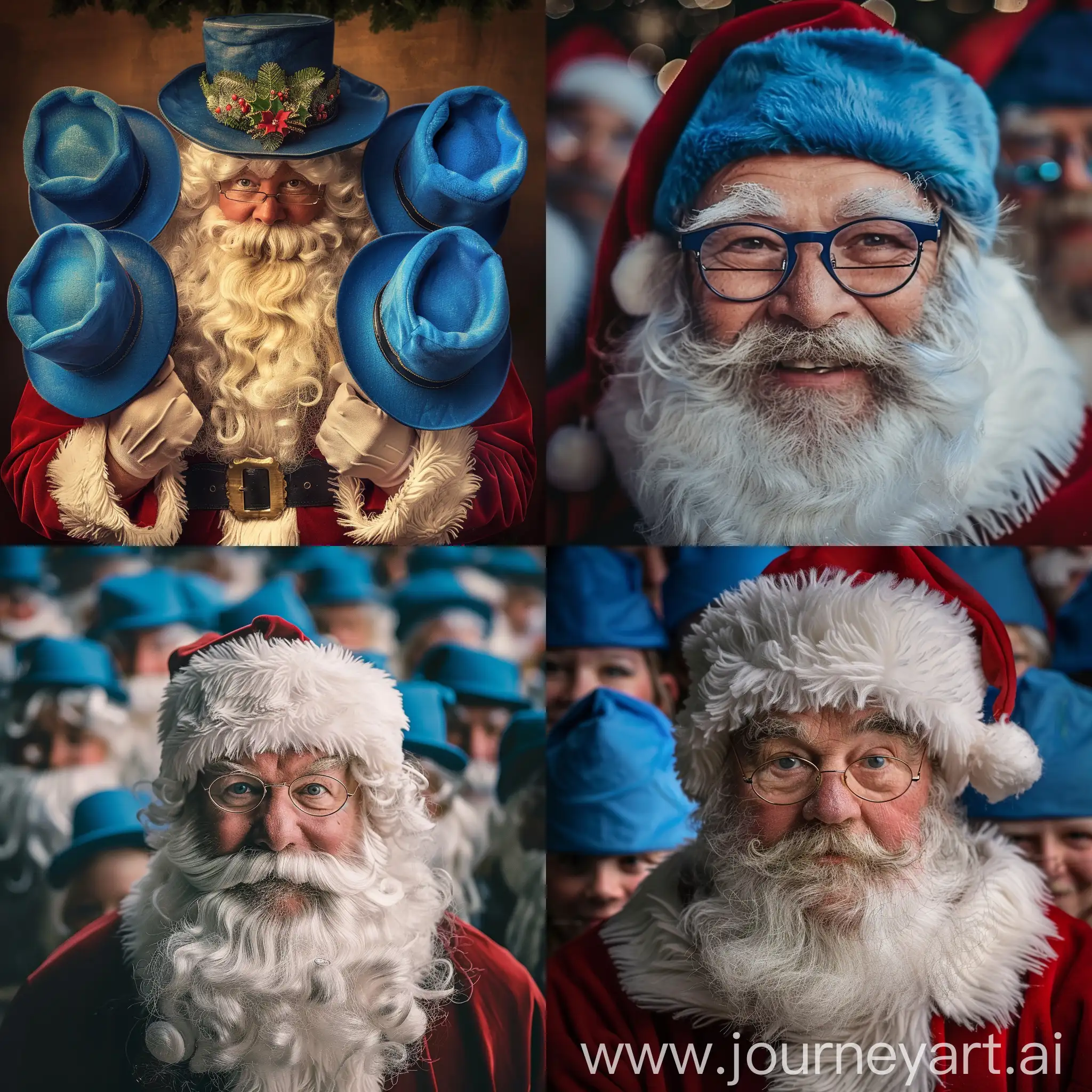 santa clause with blue hats