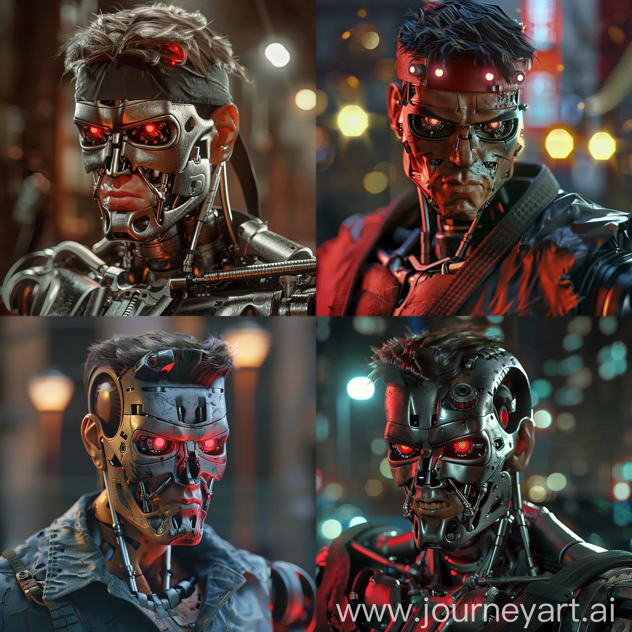 street fighter Ryu as a T-800 Terminator, cinematic lighting, photorealistic.