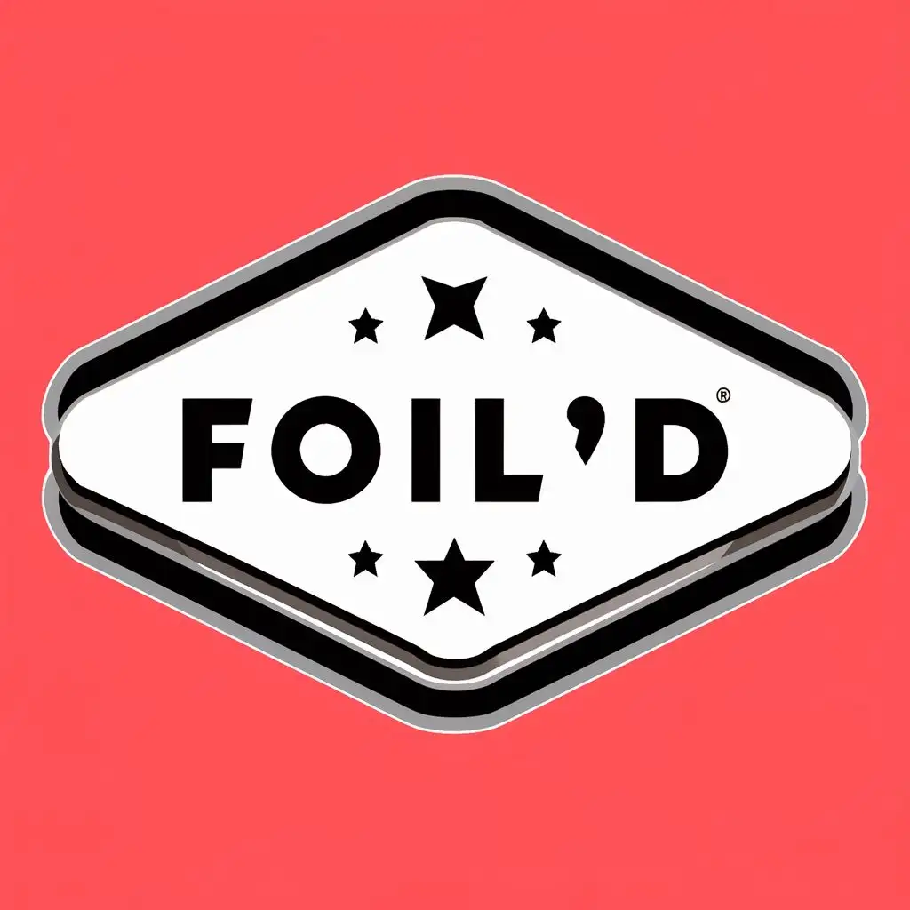 logo, A rhomboid double layer with white background, black characters, and white stars, with the text "Foil’d", typography, be used in Retail industry