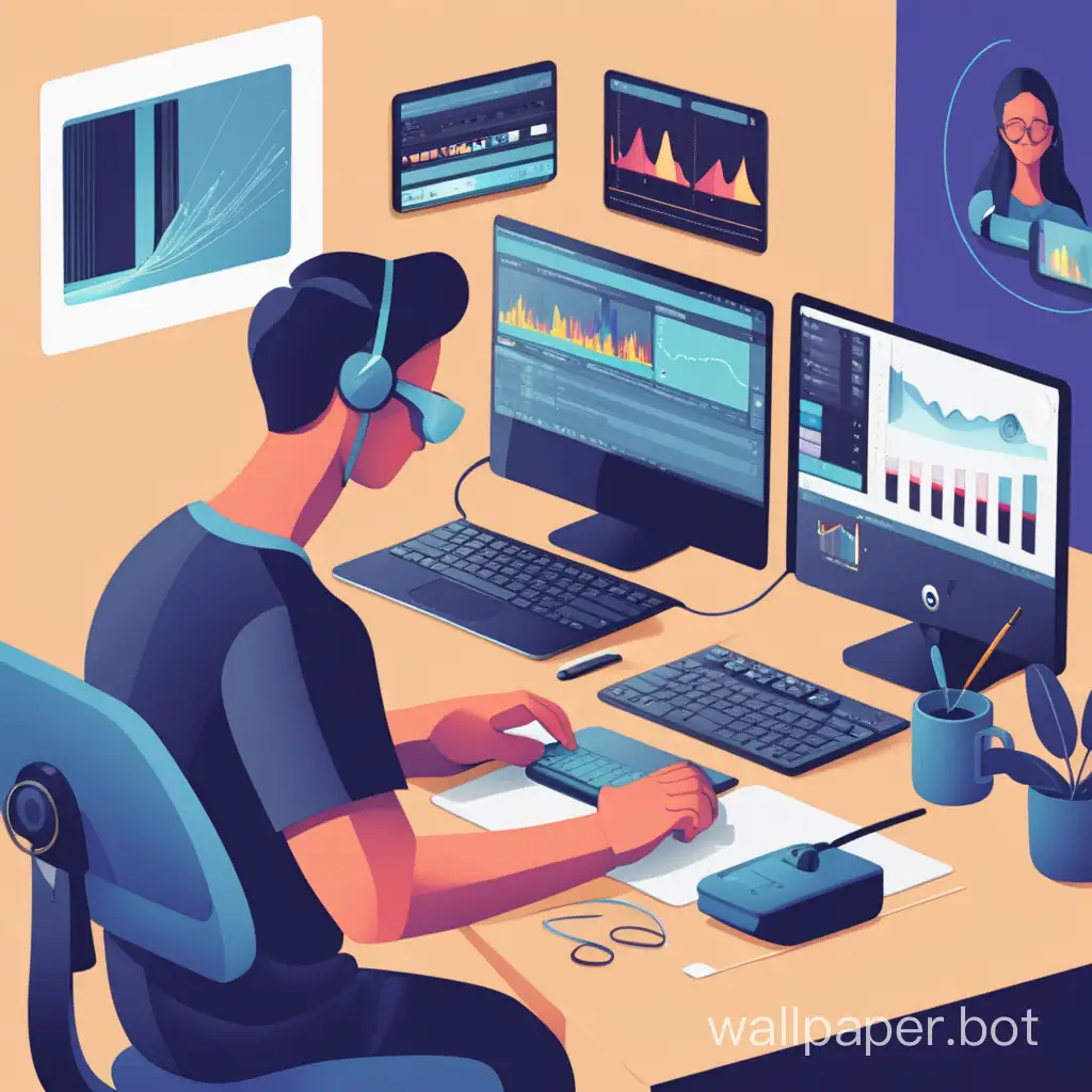 A person in video editing flat business illustrations