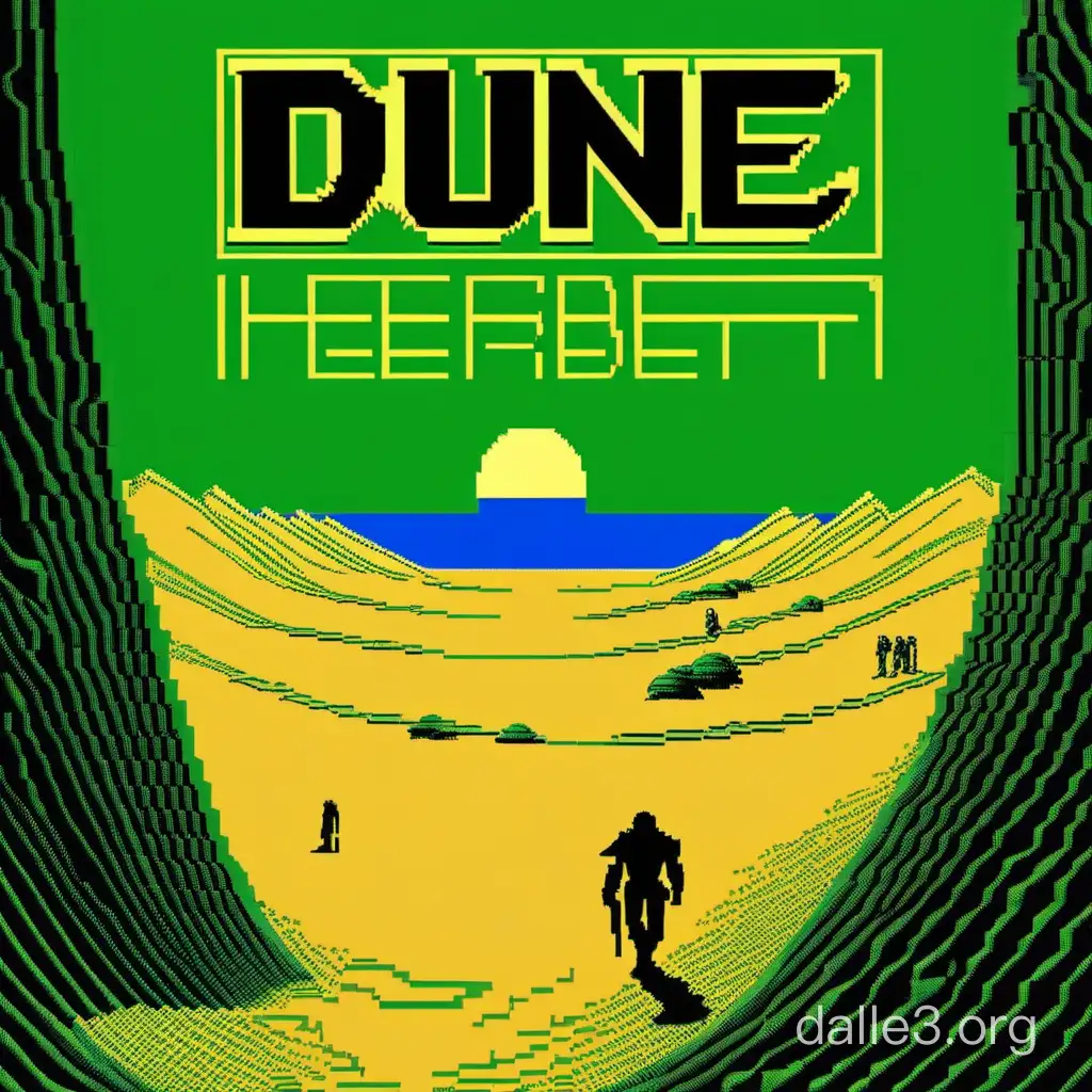 Dune Frank Herbert illustration couverture 8 bit vert et noir format 1920*1080 px