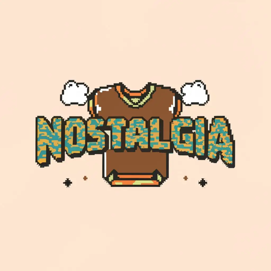 a logo design,with the text "nostalgia", main symbol:shirt pixelart,Moderate,clear background