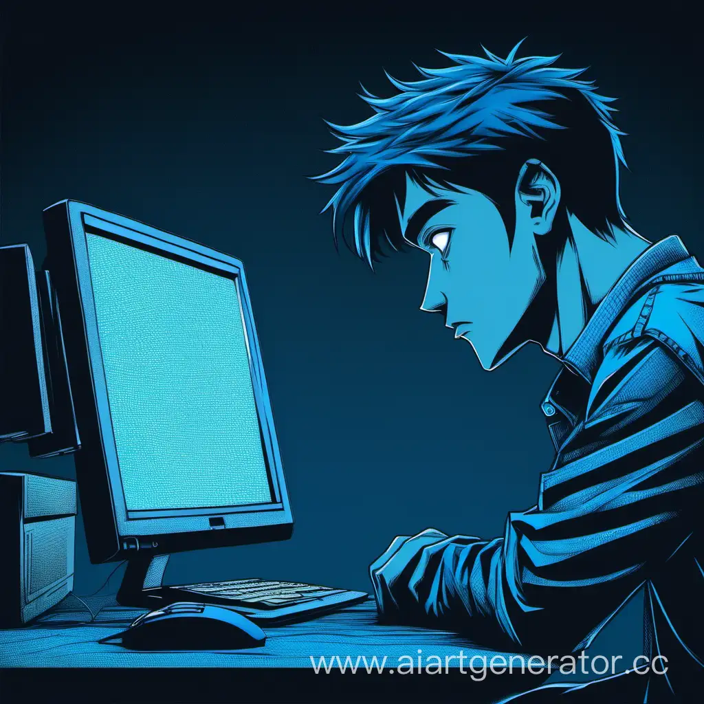 Focused-Young-Man-Working-on-Computer-in-Dimly-Lit-Room