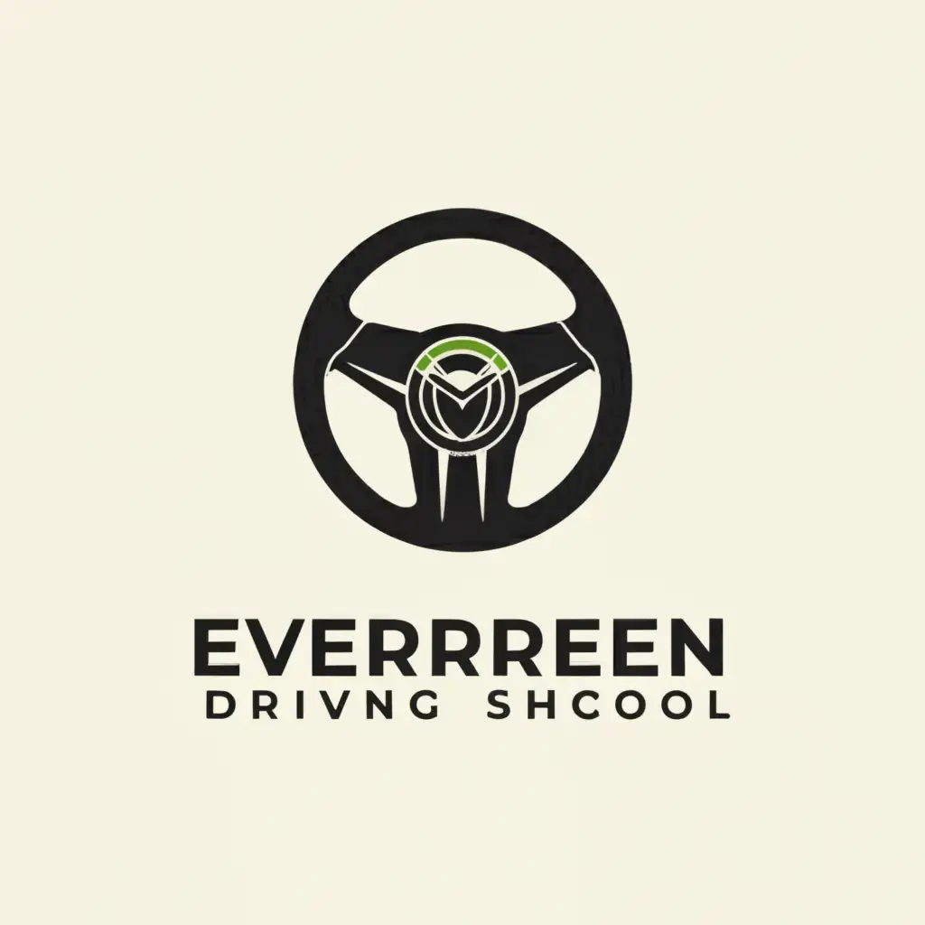 a logo design,with the text "EVERGREEN DRIVING SCHOOL", main symbol:STEARING,Minimalistic,be used in Automotive industry,clear background