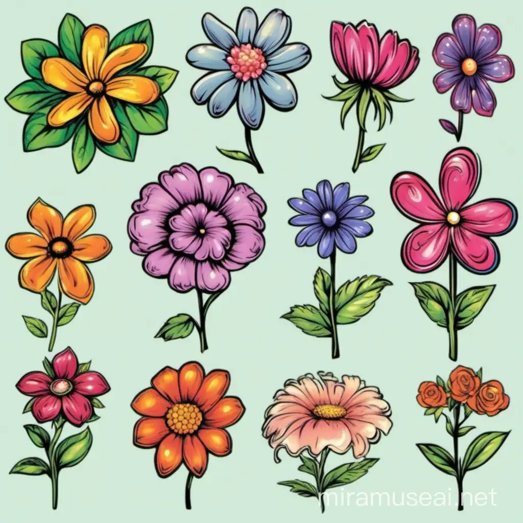 Y2K Clipart with Spaced Flowers and Design Accents
