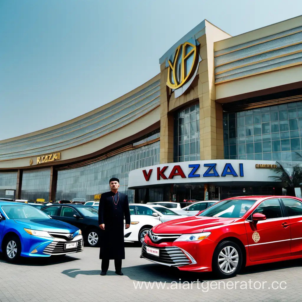 узбек стоит рядом со своей камри и ззади него стоит большой торговый центр с названием VIP Kazakh
