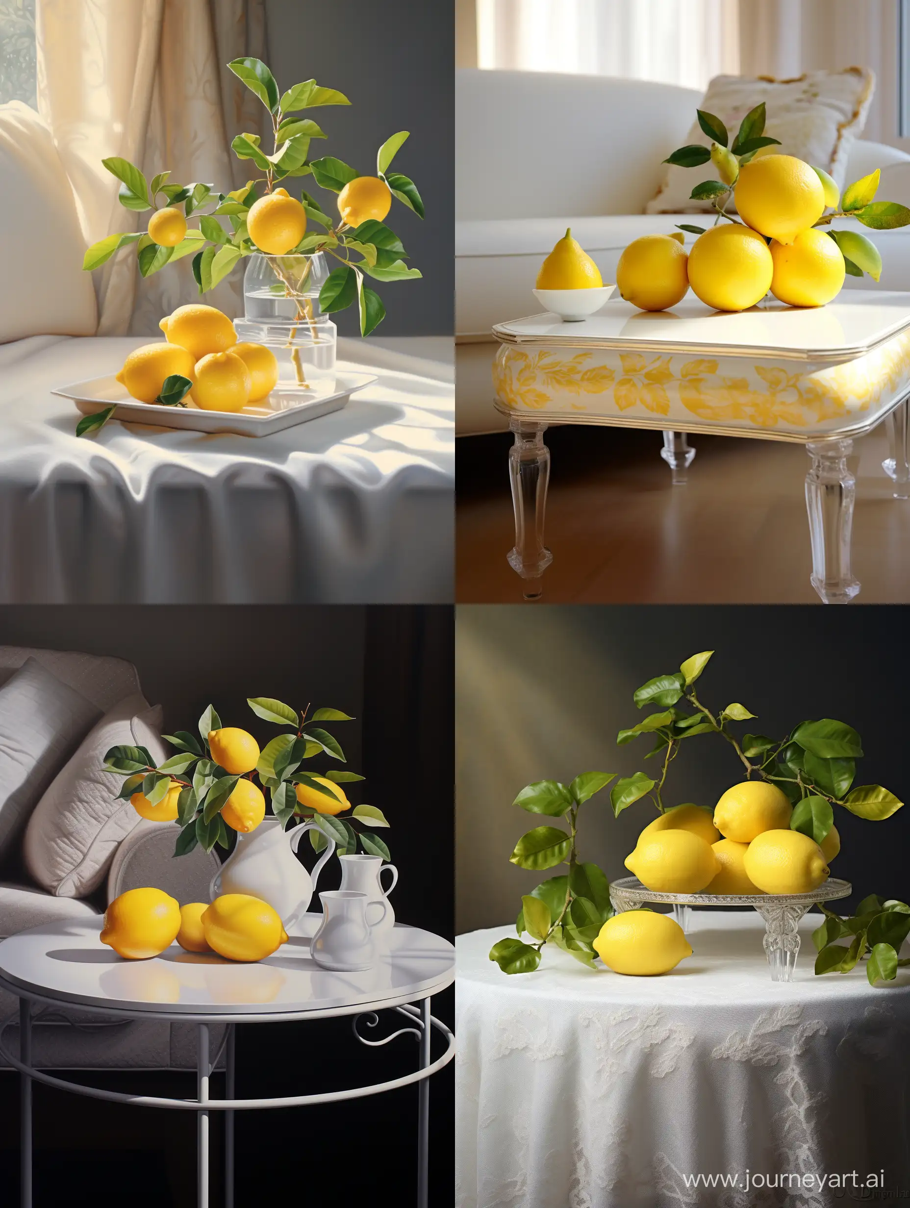White coffee table with 2 lemons soft light