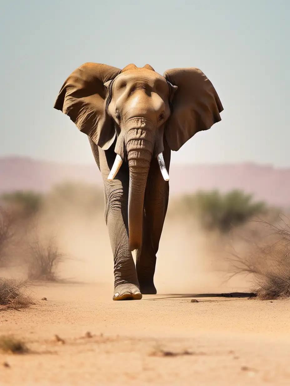 Elephant in Womens Clothes Strolling Through Desert Sunshine