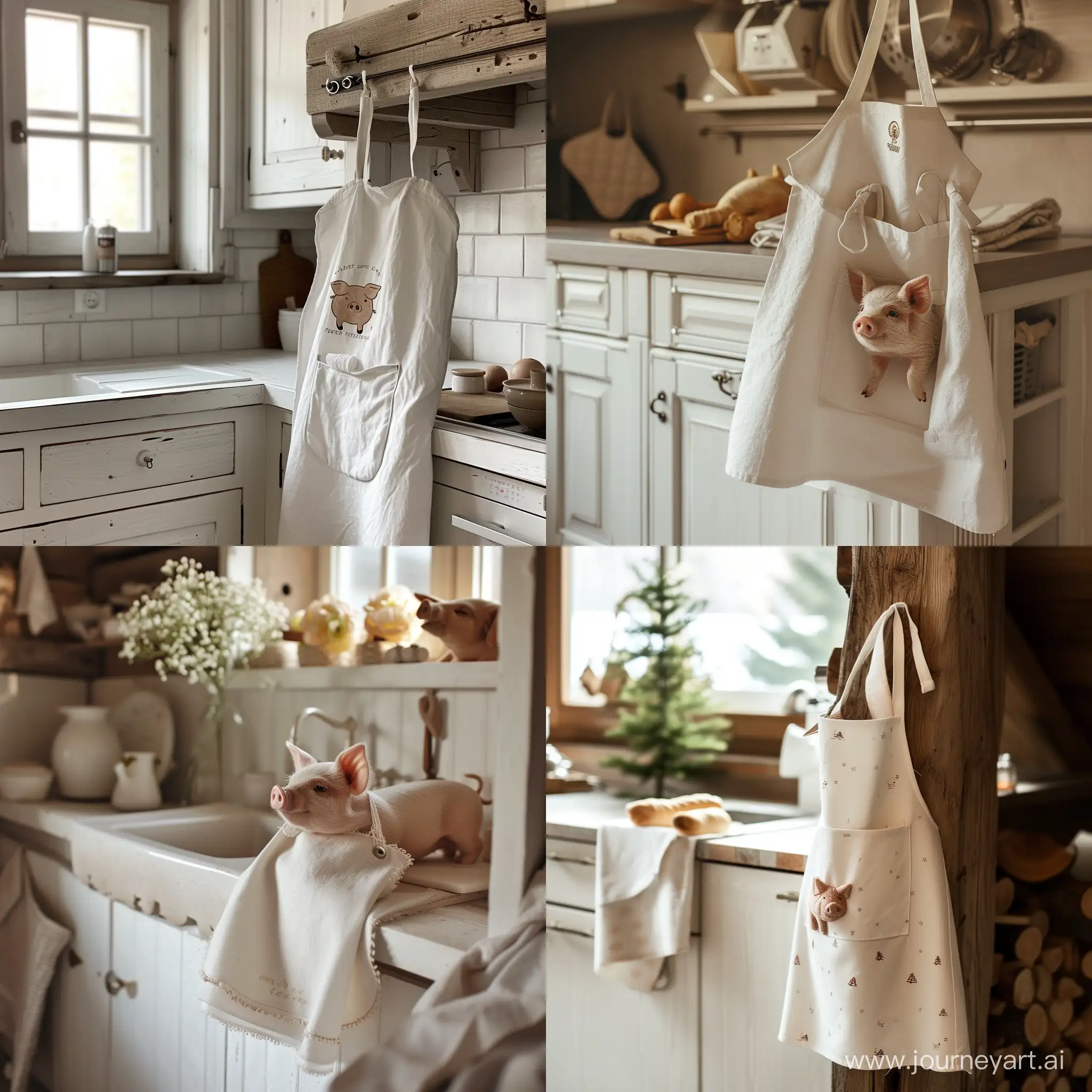 Cozy-ChaletStyle-Kitchen-Scene-with-Pig-Apron