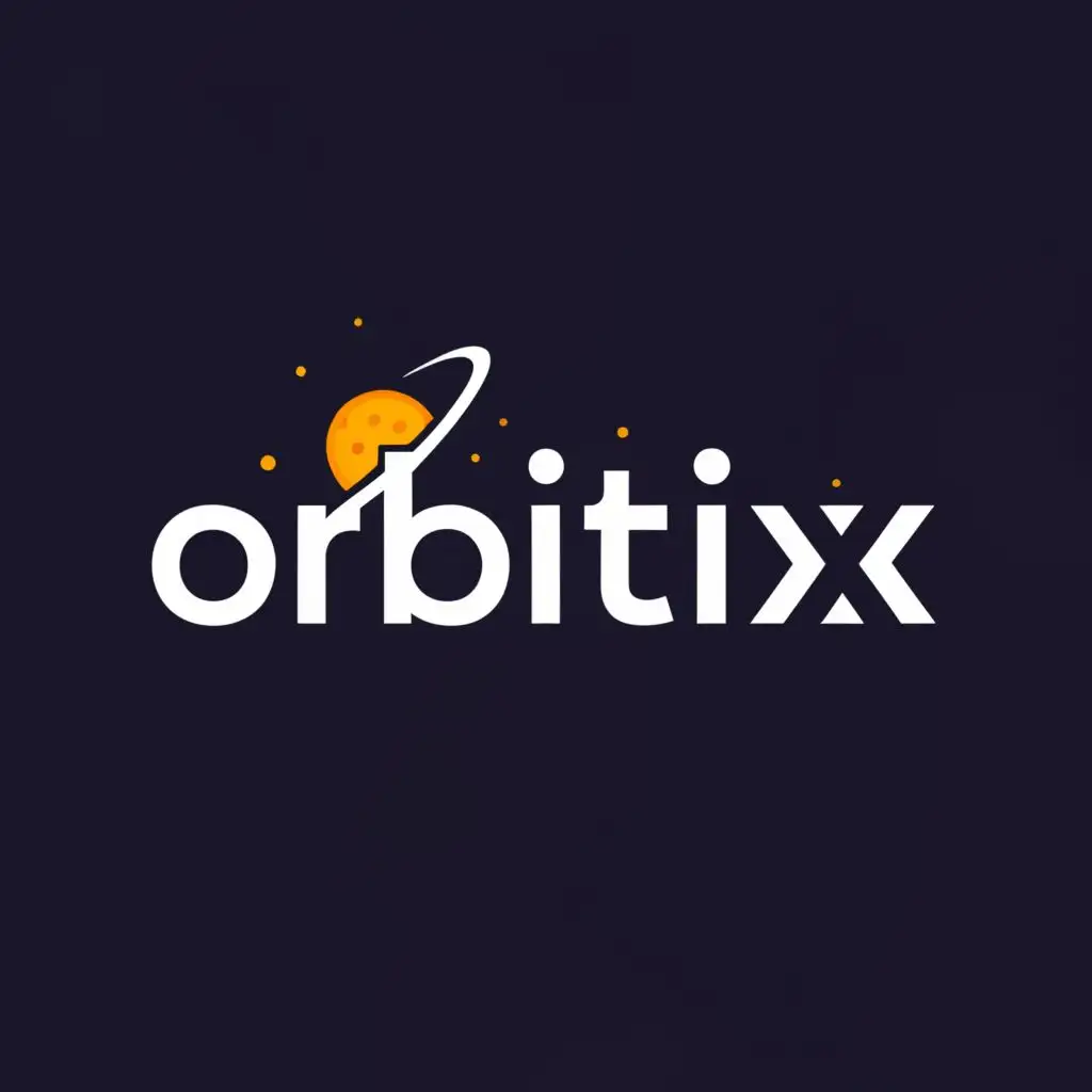 logo, ios app logo, a simple, modern, minimalistic and sleek, white text 'orbitixx' signifying a meteor, parts of the 'orbitixx' text are part of the meteor, with the text "orbitixx", typography, be used in Internet industry