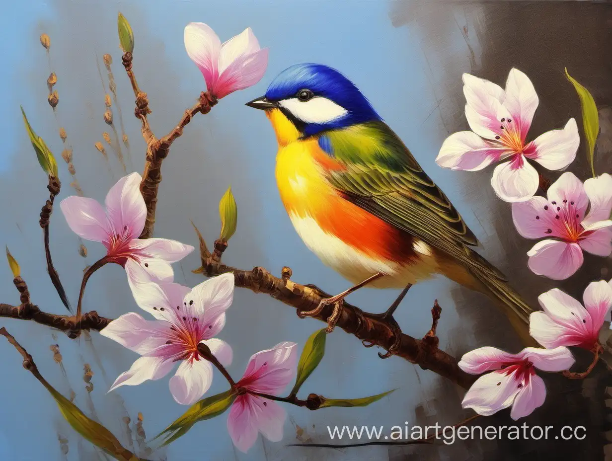 Vibrant-Spring-Bird-in-Mastikhin-Oil-Painting-Style