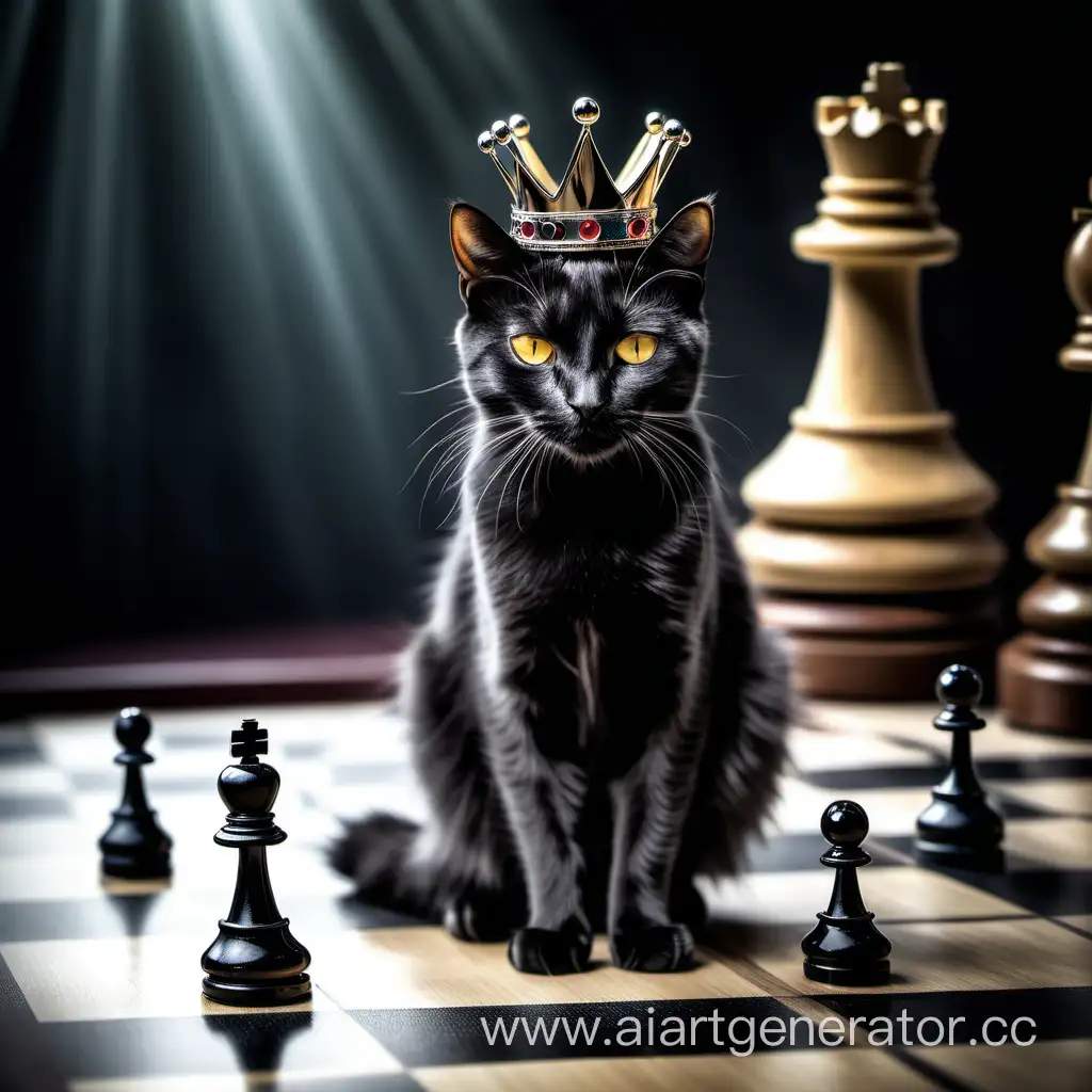 Mystical-Chessboard-Guardian-Elegant-Black-Cat-with-Crown