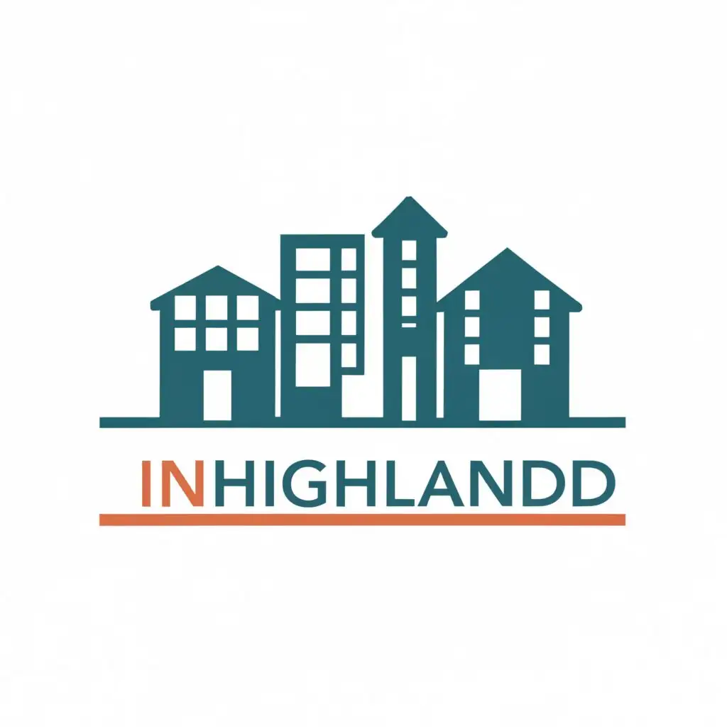 logo, streetscape, with the text "inHighland", typography