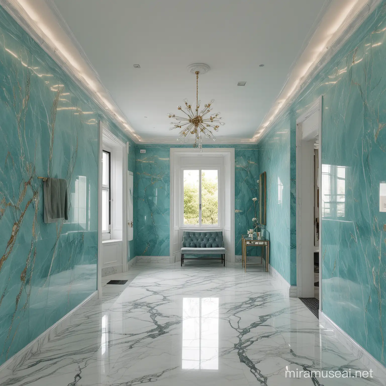 Turquoise Marble Interior Design with Elegant Furniture and Decor
