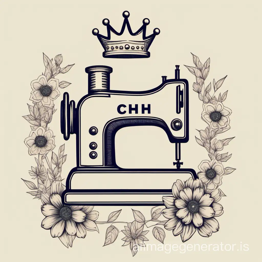 Draw a logo for a girls' clothing brand called THE СEH 
remove the crown
remove the flowers 
add a sewing machine 
add a mannequin