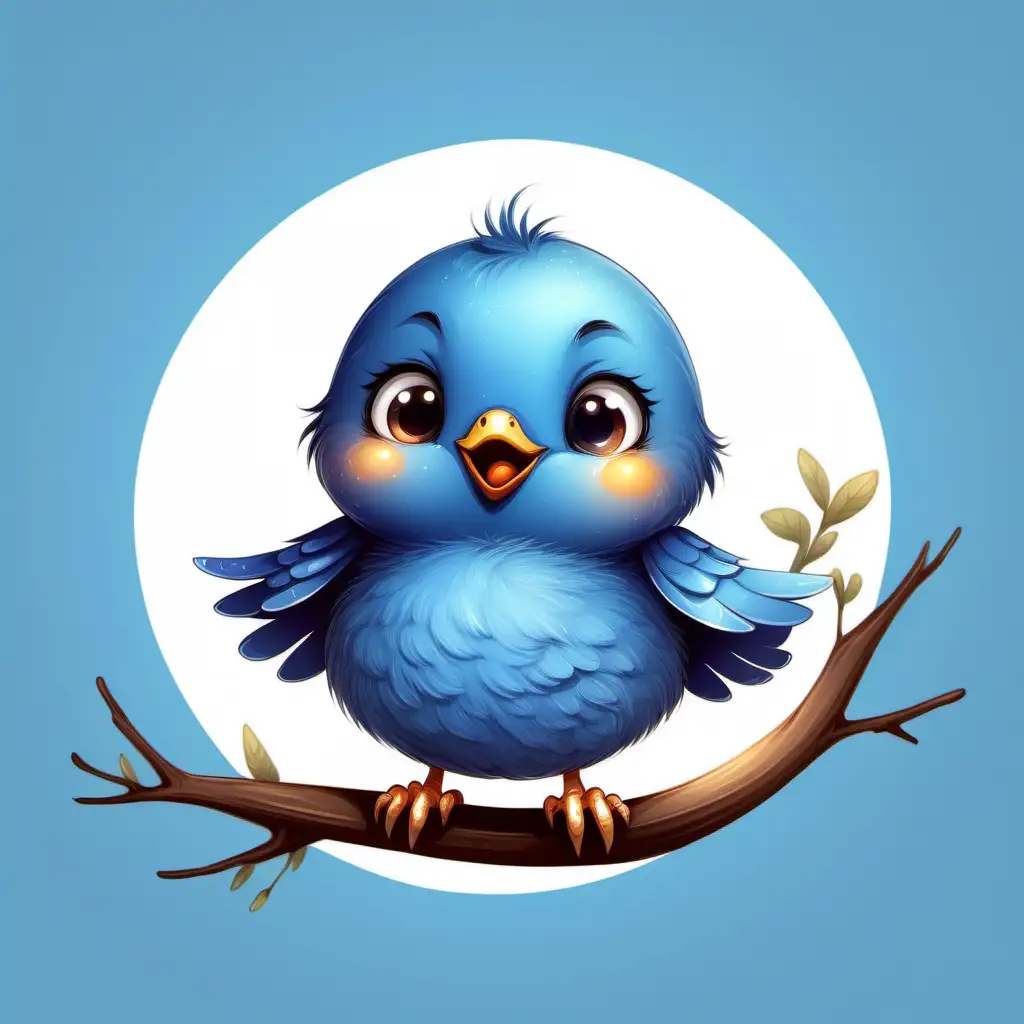 Adorable Blue Baby Bird in Whimsical Childrens Book Illustration