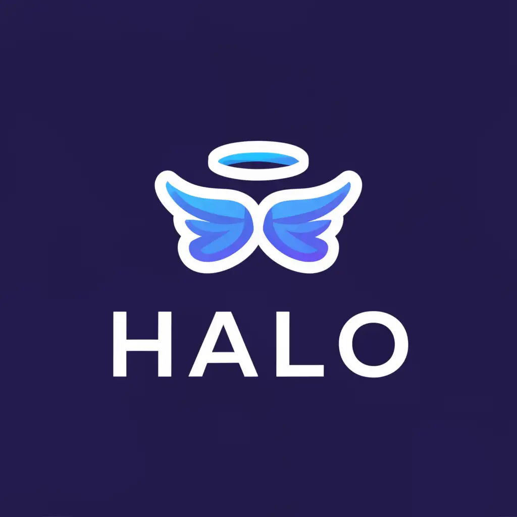 a logo design, with the text 'Halo', main symbol: a blue angel halo with clear background and dark text, Moderate, clear background with the halo on the text and without the wings and with a clear and not dark background with inverted colors"